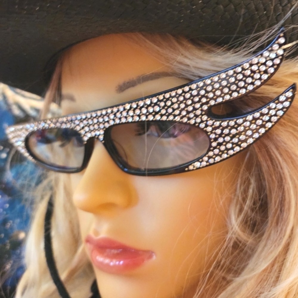 GUCCI Hollywood Forever Crystal Brown Havana Blue Lens Cateye 7.5" Sunglasses LN